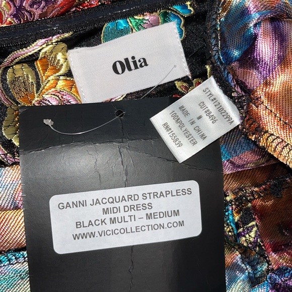 NWT Vici || Olia “Ganni Jacquard” Strapless Midi Dress ~ in Metallic Multi - Picture 15 of 16
